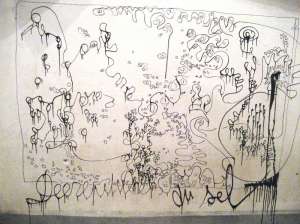 La décrépitude du sel, , action drawing mural par Stéphanie Hamel-Grain et Anne Marie Savary