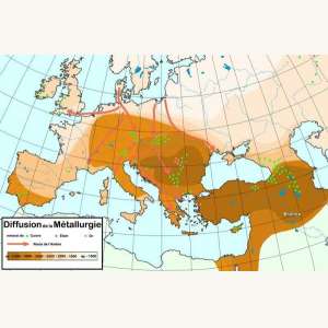 Actuellement :  Aire de diffusion de la métallurgie à l'âge de bronze Date	7 June 2008 Own work, after M. Otte (2007) Vers la Préhistoire, de Boeck, Bruxelles Author	Hamelin de Guettelet  PD
