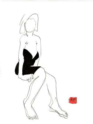 Femme assise à la petite robe noire Femme assise à la petite robe noire